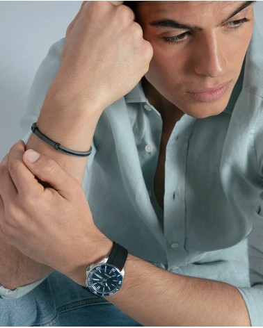 Pulsera Viceroy Hombre Piel Gris y Acero IP Negro Placa Cadena 14375P01010 | Joyería Onix Lugo