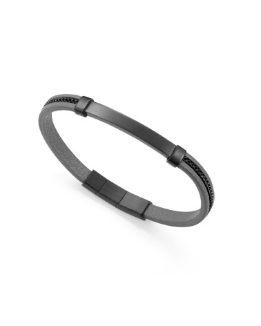 Pulsera Viceroy Hombre Piel Gris y Acero IP Negro Placa Cadena 14375P01010 | Joyería Onix Lugo