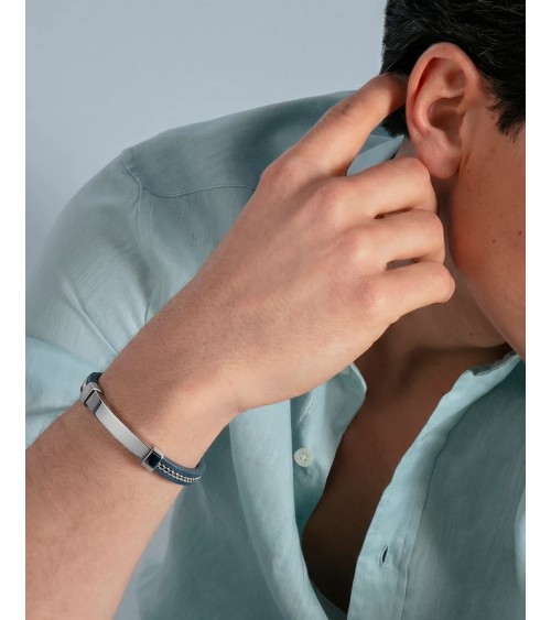 Pulsera Viceroy Hombre Piel Azul y Acero Placa Cadena 14375P01013 | Joyería Onix Lugo