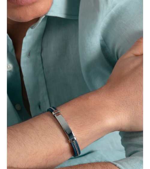 Pulsera Viceroy Hombre Piel Azul y Acero Placa Cadena 14375P01013 | Joyería Onix Lugo