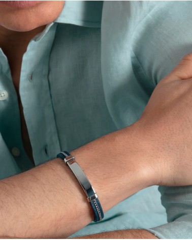 Pulsera Viceroy Hombre Piel Azul y Acero Placa Cadena 14375P01013 | Joyería Onix Lugo
