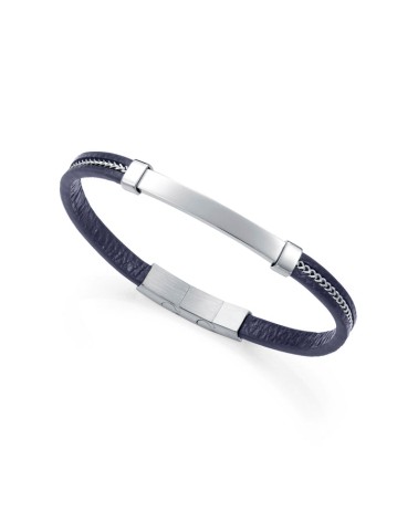 Pulsera Viceroy Hombre Piel Azul y Acero Placa Cadena 14375P01013 | Joyería Onix Lugo