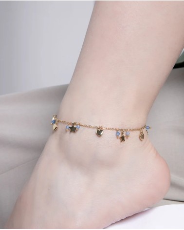 Tobillera Viceroy Acero IP Dorado Piedras Azules Estrellas y Corazones 14170T01013 | Joyería Onix Lugo