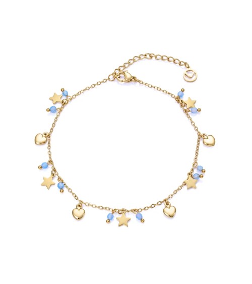 Tobillera Viceroy Acero IP Dorado Piedras Azules Estrellas y Corazones 14170T01013 | Joyería Onix Lugo