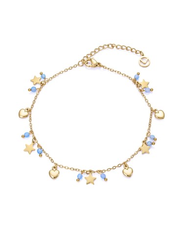 Tobillera Viceroy Acero IP Dorado Piedras Azules Estrellas y Corazones 14170T01013 | Joyería Onix Lugo